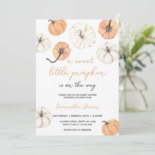 Minimalistisch klein pompoen Baby shower Kaart (Staand voorkant)