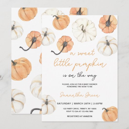 Minimalistisch klein pompoen Baby shower Kaart (Voorkant / Achterkant)