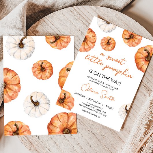 Minimalistisch klein pompoen Baby shower Kaart