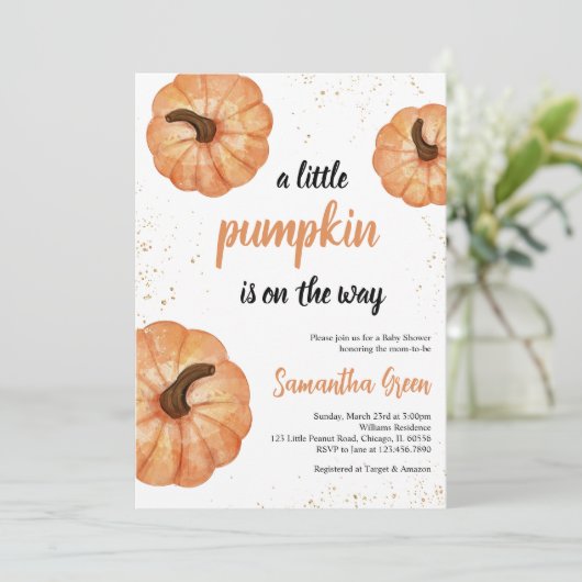 Minimalistisch klein pompoen Baby shower Kaart (Staand voorkant)