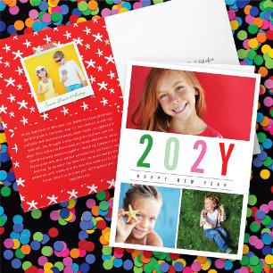 Minimalistisch kleurrijk jaar 3 Foto eenvoudig Feestdagen Kaart