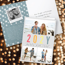 Minimalistisch kleurrijk jaar 3 Foto eenvoudig Feestdagen Kaart