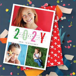 Minimalistisch kleurrijk jaar 3 Foto eenvoudig Feestdagenkaart