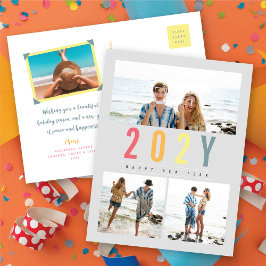 Minimalistisch kleurrijk jaar Eenvoudig 3 Foto mod Feestdagenkaart