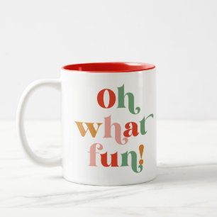 Minimalistisch kleurrijk Oh What Fun Lettering Tweekleurige Koffiemok