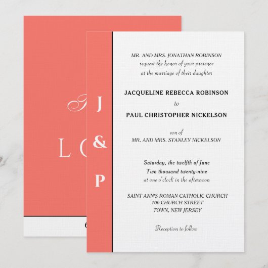 Minimalistisch koraalwitmonogram kaart (Voorkant / Achterkant)