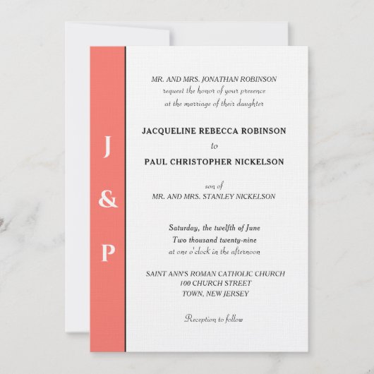 Minimalistisch koraalwitmonogram kaart (Voorkant)