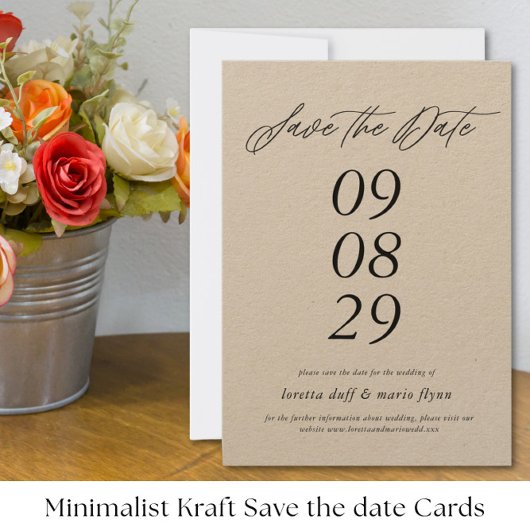 Minimalistisch Kraft papier Save the date Uitnodig Kaart