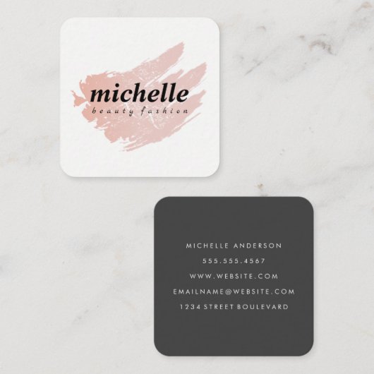 minimalistisch | Kromme ElegantRoze geborsteld Vierkante Visitekaartje (Voorkant / Achterkant)
