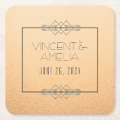 Minimalistisch kunstdeco-peach aangepast huwelijk kartonnen onderzetters (Voorkant)