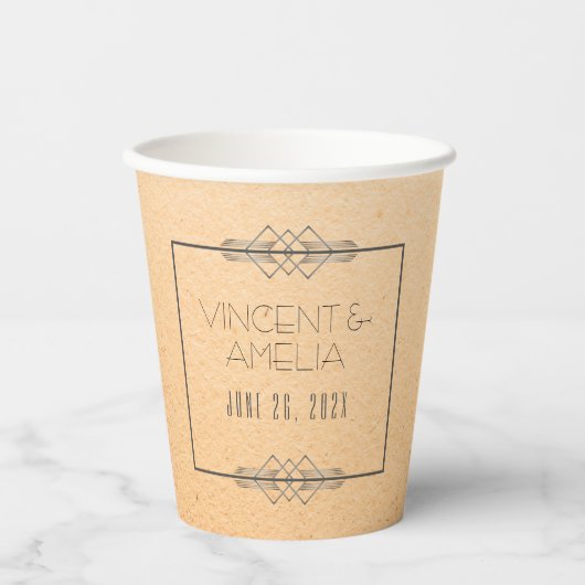 Minimalistisch kunstdeco-peach aangepast huwelijk papieren bekers (Voorkant)