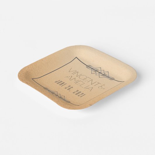 Minimalistisch kunstdeco-peach aangepast huwelijk papieren bordje (Gebogen)