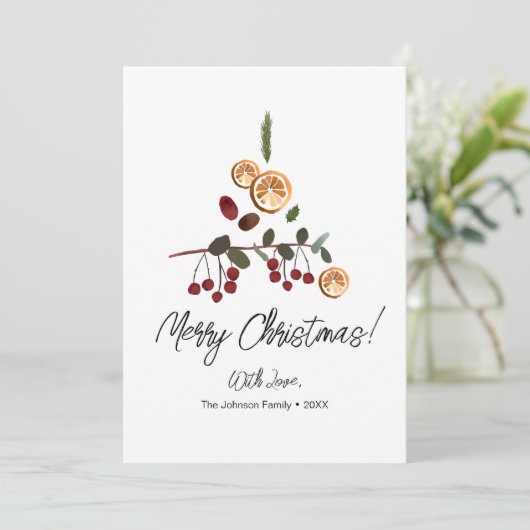 Minimalistisch kunstgebladerte met kerstaven met p feestdagenkaart (Staand voorkant)