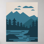 Minimalistisch Lake & Mountains landschap Poster (Voorkant)