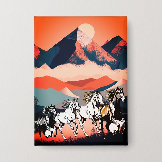 Minimalistisch landschap bergen & hardlooppaard - button (Voorkant)