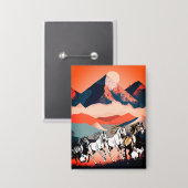 Minimalistisch landschap bergen & hardlooppaard - button (Voorkant / Achterkant)