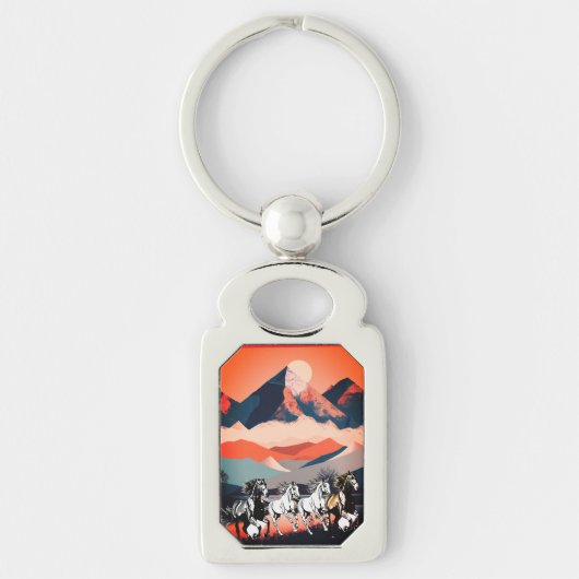 Minimalistisch landschap bergen & hardlooppaard - sleutelhanger (Voorkant)