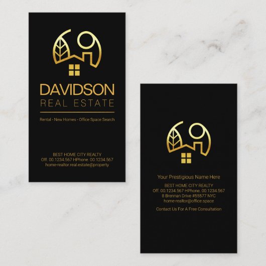 Minimalistisch landschap met zwarte gouden lijn visitekaartje (Voorkant / Achterkant)