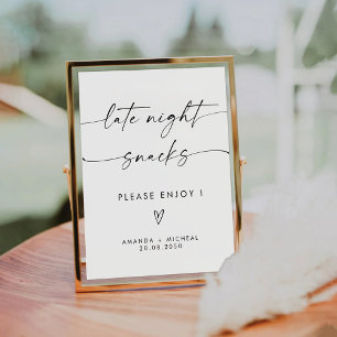 Minimalistisch Late Night Snacks teken Reclamebord Met Voetstuk