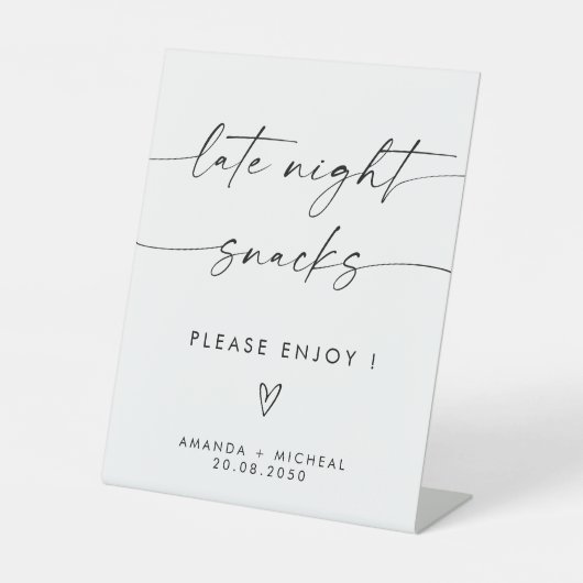 Minimalistisch Late Night Snacks teken Reclamebord Met Voetstuk (Voorkant)