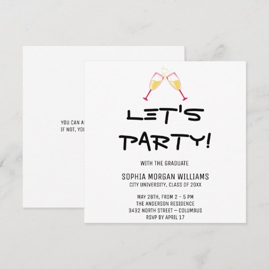 Minimalistisch Laten we feesten met de Afstuderen Kaart (Voorkant / Achterkant)