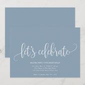 Minimalistisch "Laten we feestvieren" Dusty Blue Kaart (Voorkant / Achterkant)