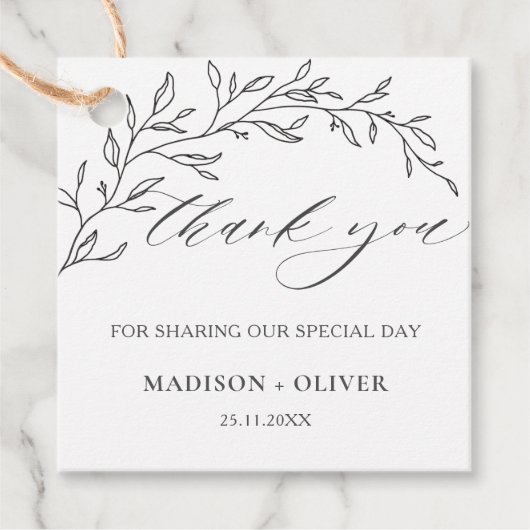 Minimalistisch laurier tak blad bruiloft dank u bedankjes labels (Voorkant)