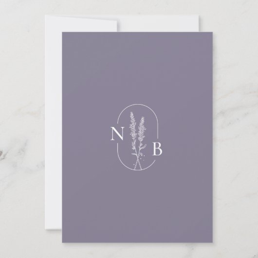 Minimalistisch Lavendel Bruiloft Modern Monogram Kaart (Achterkant)