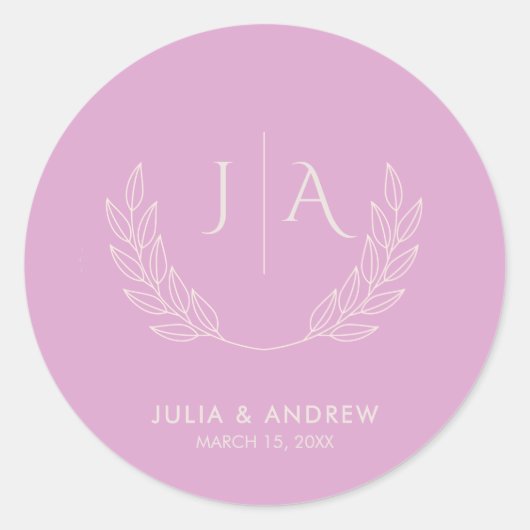 Minimalistisch lavendel seringen Monogram Trouwfee Ronde Sticker (Voorkant)