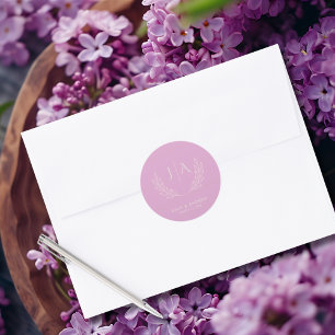 Minimalistisch lavendel seringen Monogram Trouwfee Ronde Sticker