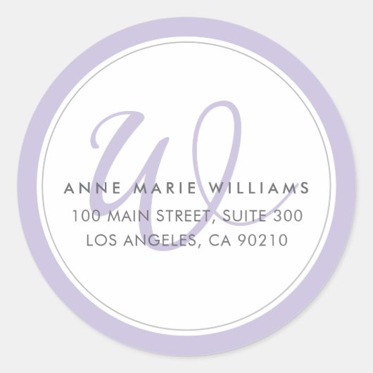Minimalistisch Lavendel Twee Rand Monogram Ronde Sticker (Voorkant)