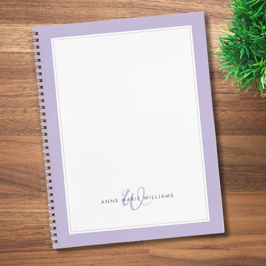 Minimalistisch lavendel zonder rand monogram notitieboek