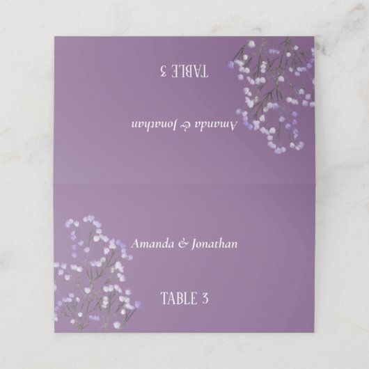 Minimalistisch lavender Floral Wedding Place Cards Plaatskaartje (Buitenkant ongevouwen)