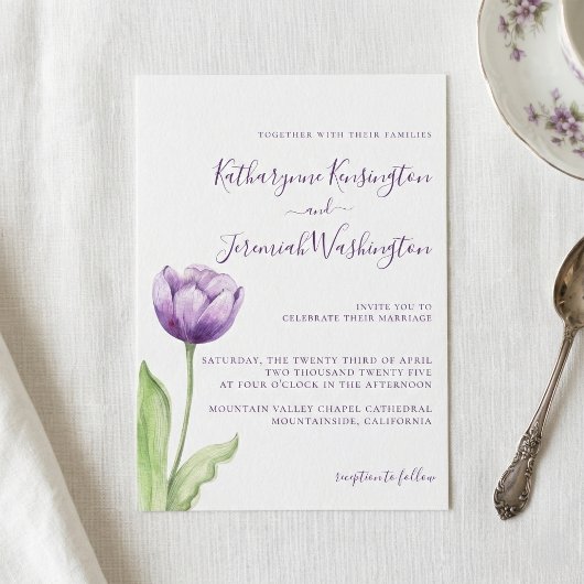 Minimalistisch lavender Paarse Tulp Wedding Kaart