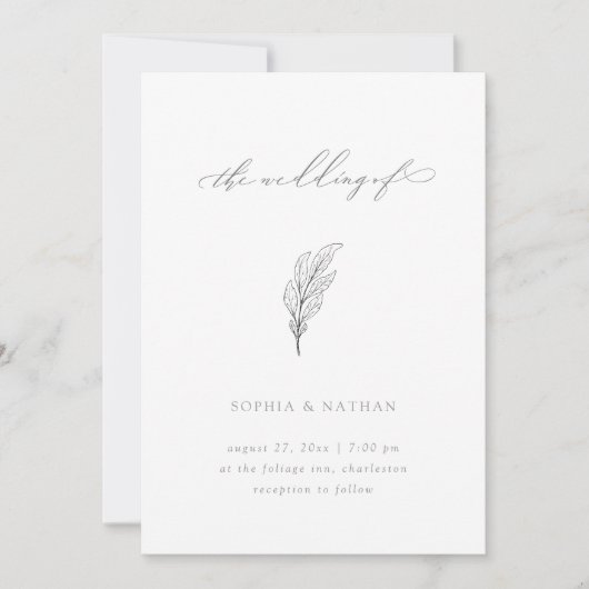 Minimalistisch lef | Elegant White en Gray Wedding Kaart (Voorkant)