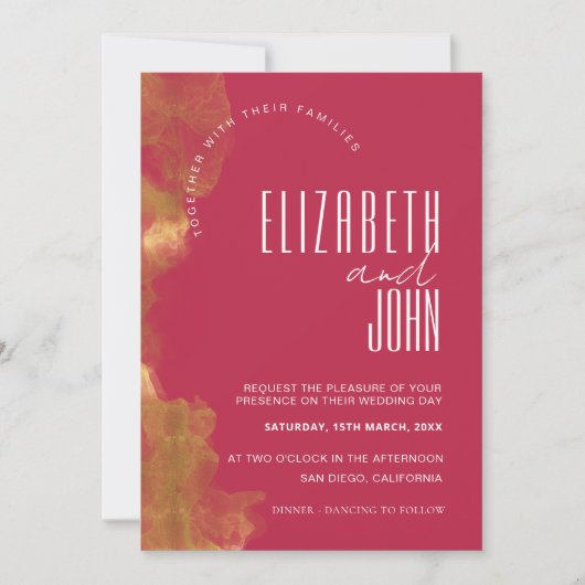 Minimalistisch legant goud en magenta huwelijk kaart (Voorkant)