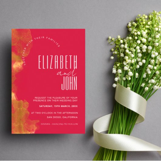 Minimalistisch legant goud en magenta huwelijk kaart