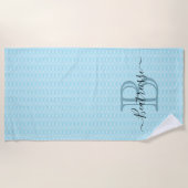 Minimalistisch lichtblauw Zee Zeemeermin monogram Strandlaken (Voorkant)