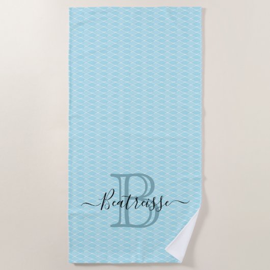 Minimalistisch lichtblauw Zee Zeemeermin monogram Strandlaken (Voorkant)