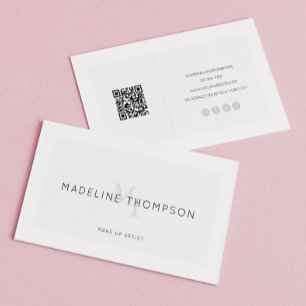 Minimalistisch lichtgrijs monogram QR-code Visitekaartje