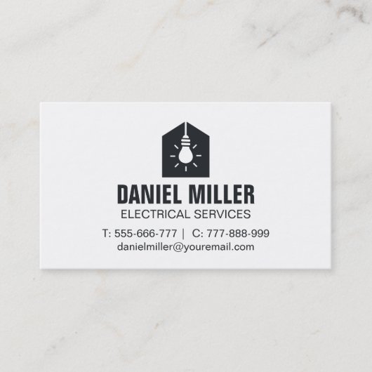 Minimalistisch lichtpaneelpictogram elektricien visitekaartje (Voorkant)