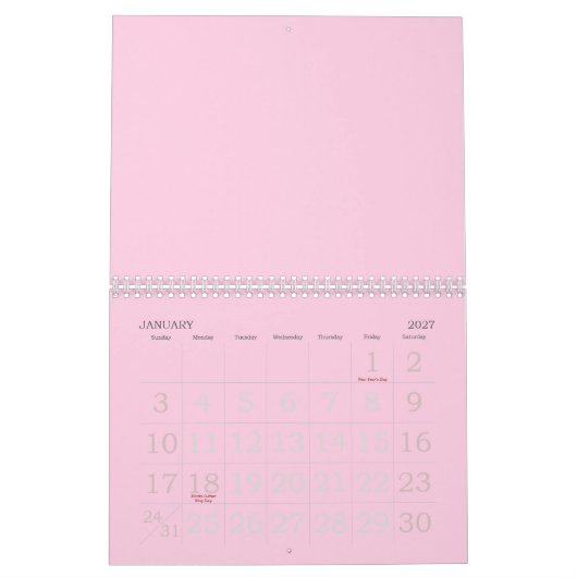 Minimalistisch lichtroze borstkankerbewustzijn kalender (Jan 2027)