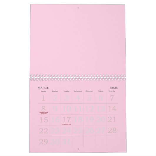 Minimalistisch lichtroze borstkankerbewustzijn kalender (Mar 2026)