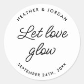 Minimalistisch liefdesbruidskaartje ronde sticker (Voorkant)