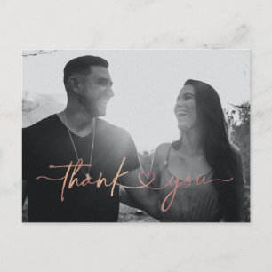 Minimalistisch liefdeshart bruiloft Foto bedankt Briefkaart