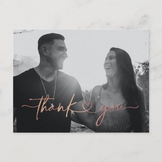 Minimalistisch liefdeshart bruiloft Foto bedankt Briefkaart (Voorkant)