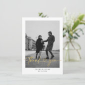 Minimalistisch liefdeshartsscript bruiloft Foto be Bedankkaart (Staand voorkant)