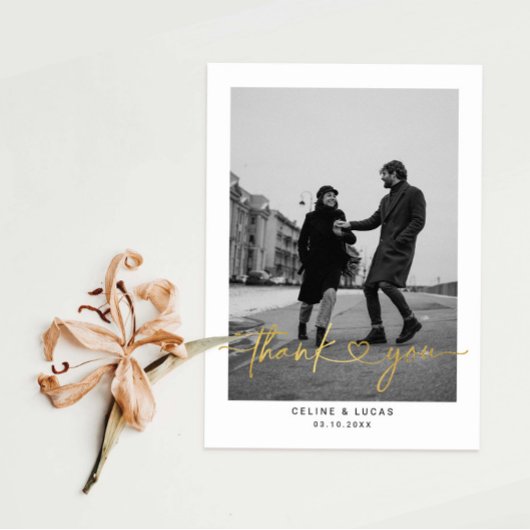 Minimalistisch liefdeshartsscript bruiloft Foto be Bedankkaart