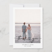 Minimalistisch liefdeshartsscript bruiloft foto bedankkaart (Voorkant)