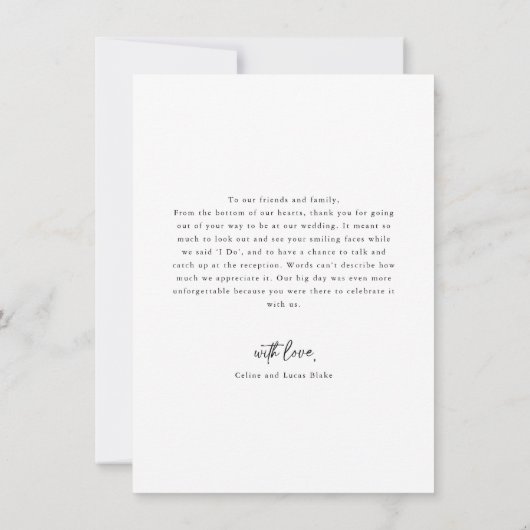 Minimalistisch liefdeshartsscript bruiloft foto bedankkaart (Achterkant)